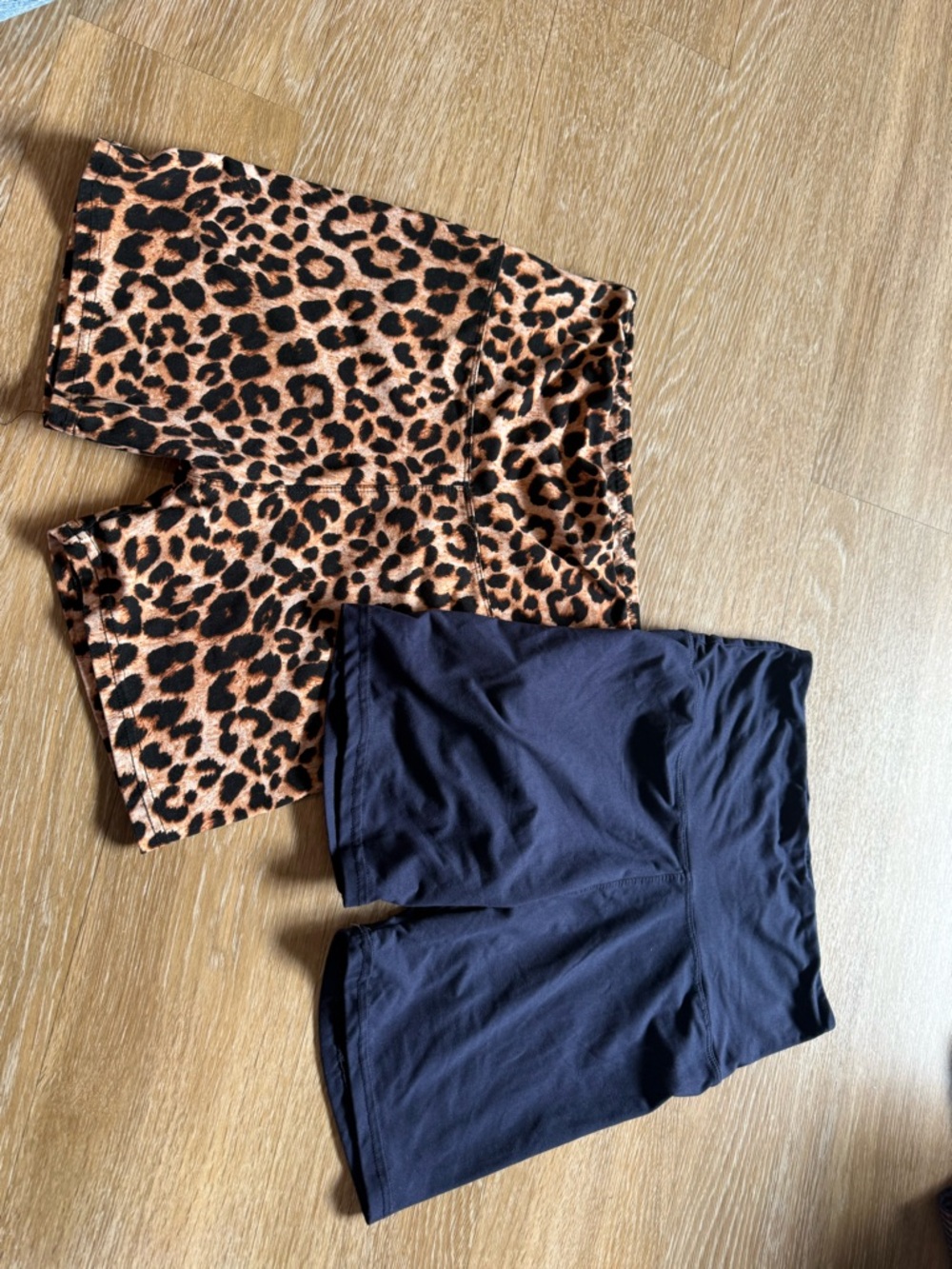Leopard Print and Black Active Bike Shorts Duo